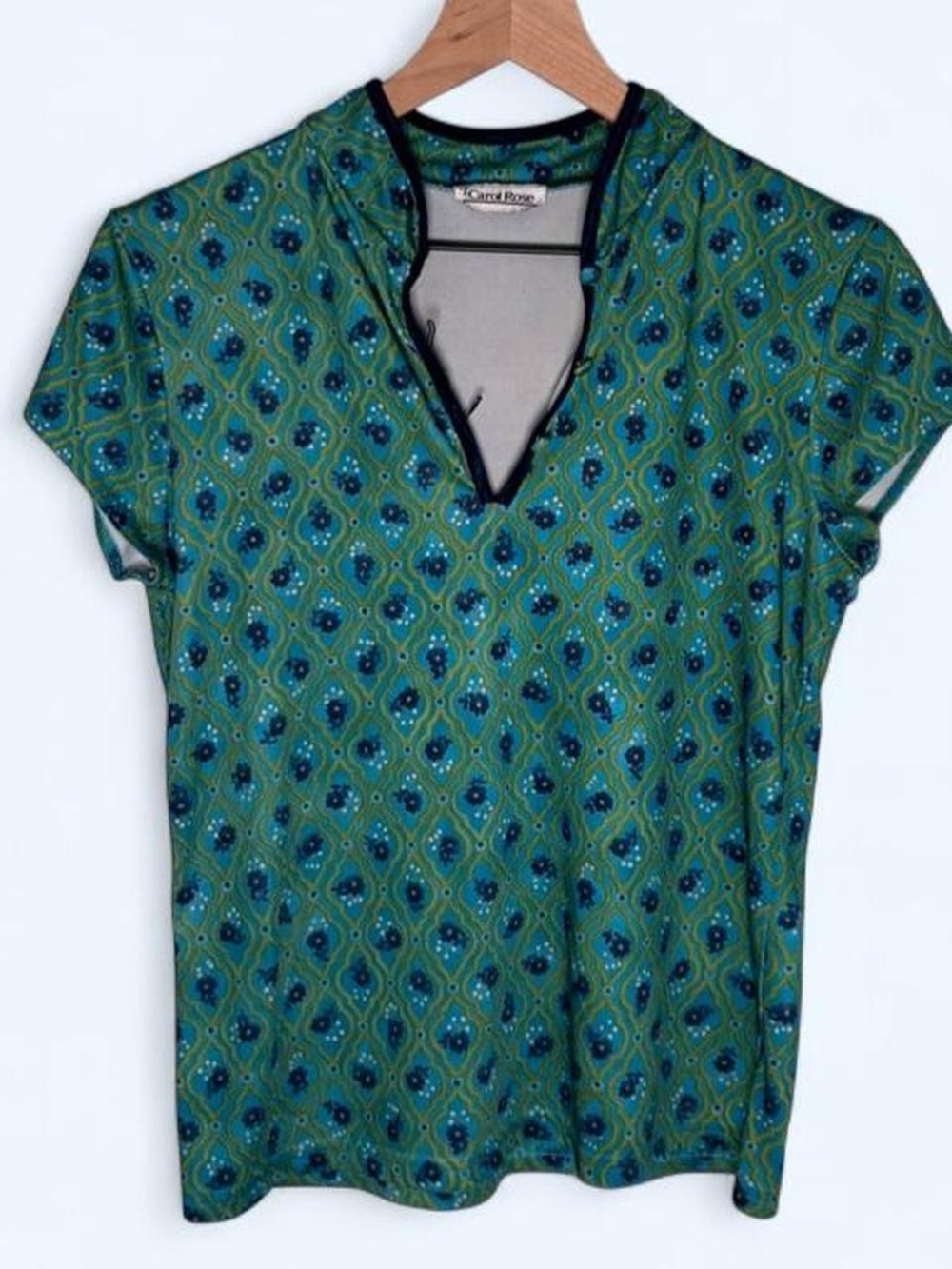 VTG Green and Blue Geometric Short Sleeve Top